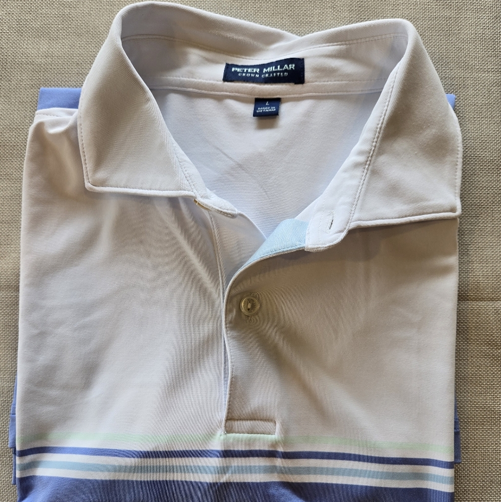 Peter Millar Men's Striped Polo Golf Shirt - Large